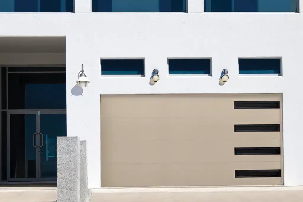 Flush Panel 3650 Garage Door on Contemporary Home