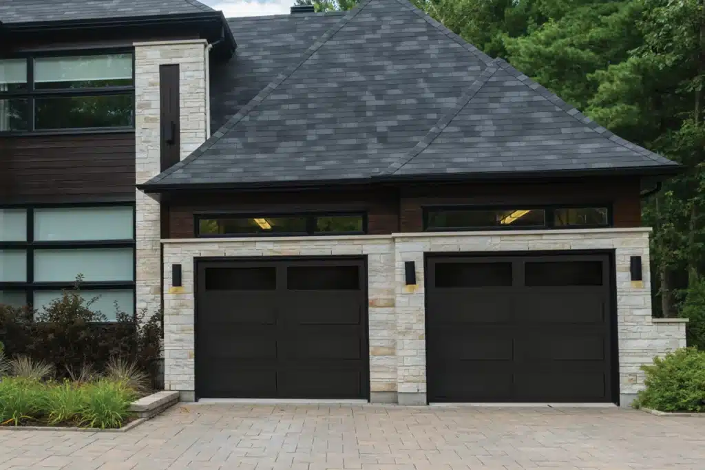 Long Recessed Panel garage door model 3680 on residential home